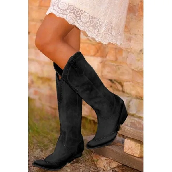 Knee High Leather Boots Meideval Vintage Cowboy Boots