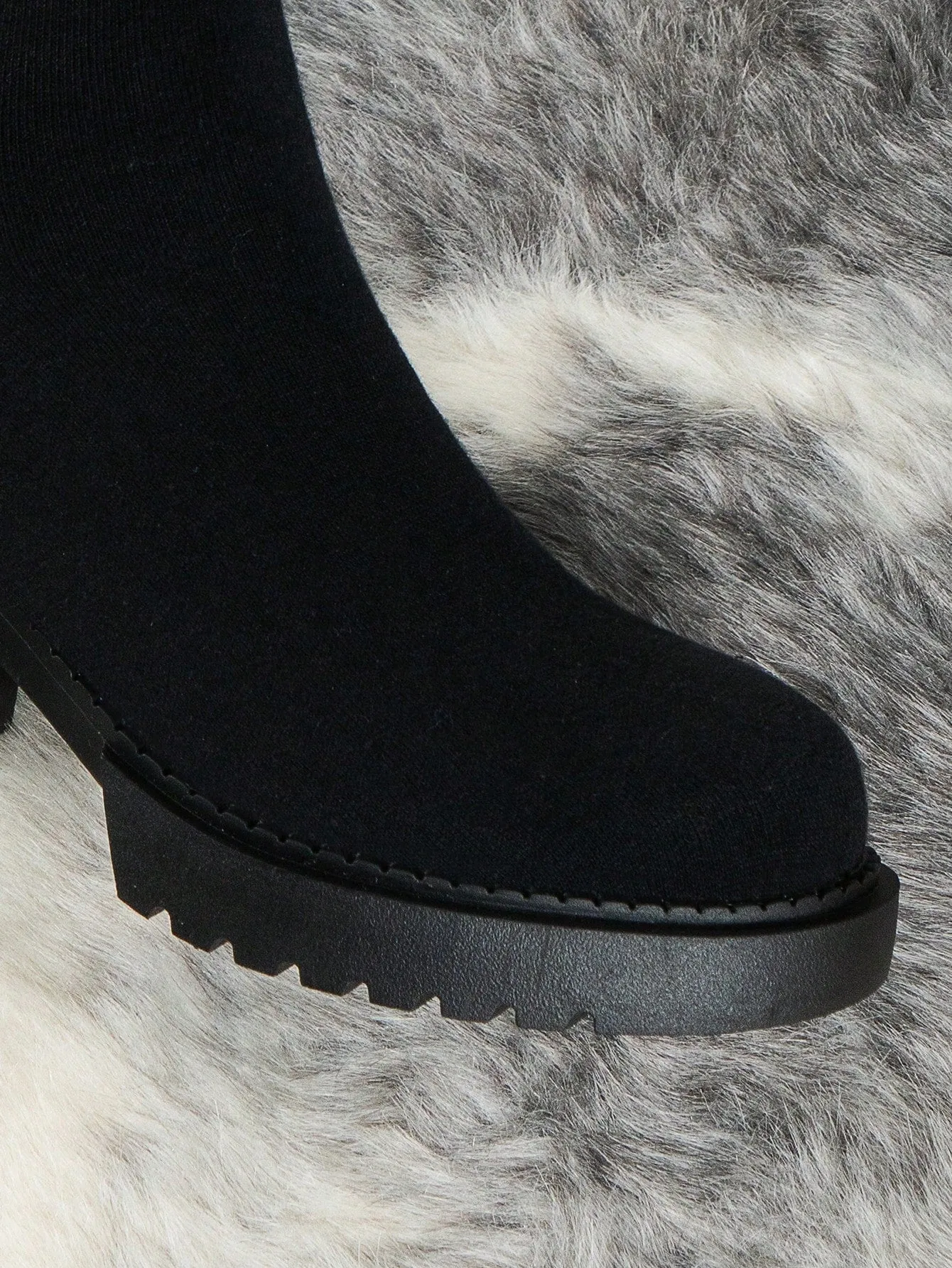 Knitted Fabric Over knee Thick Sole Boots - Black
