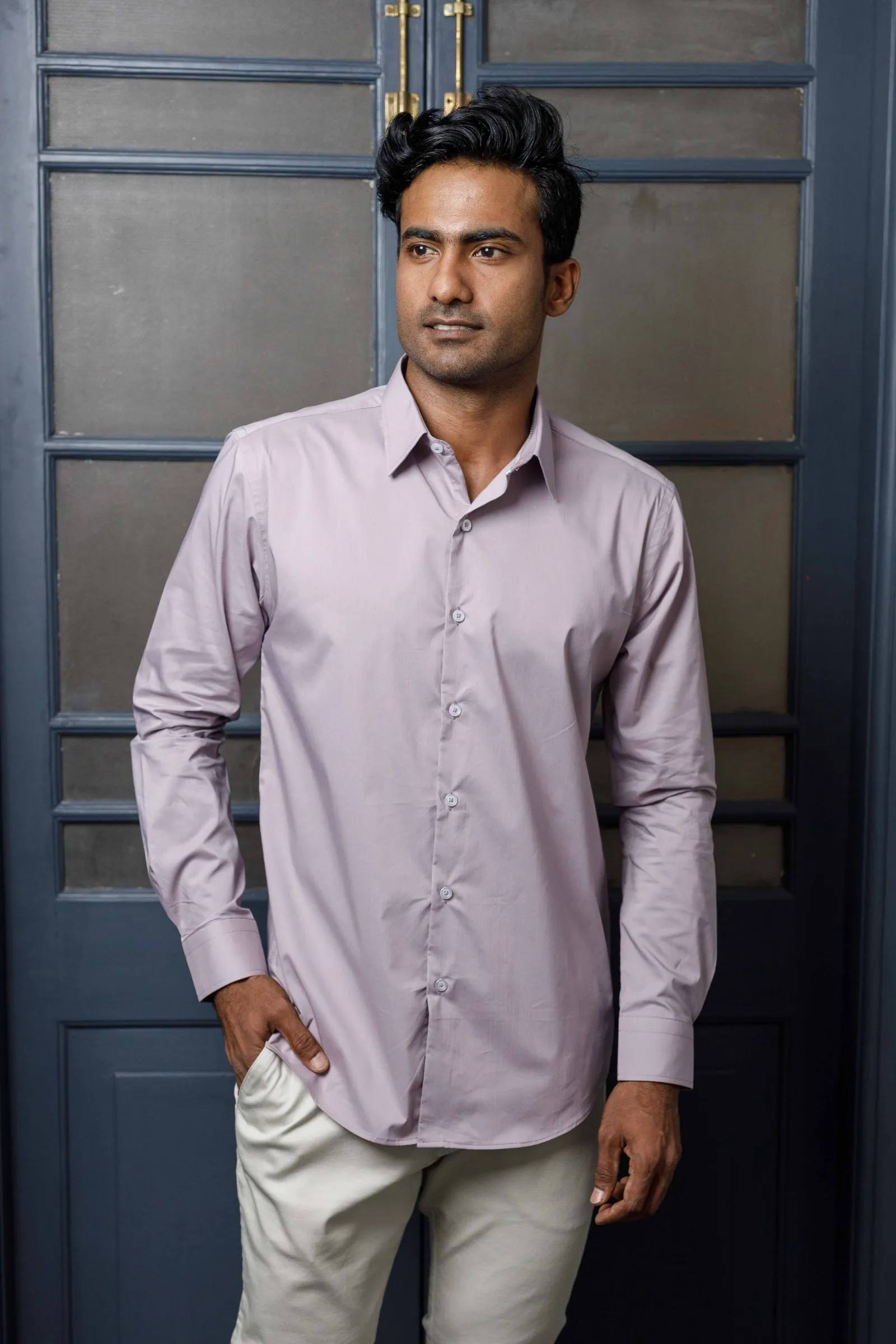 Lavender Long Sleeve Shirt with Contrast Piping
