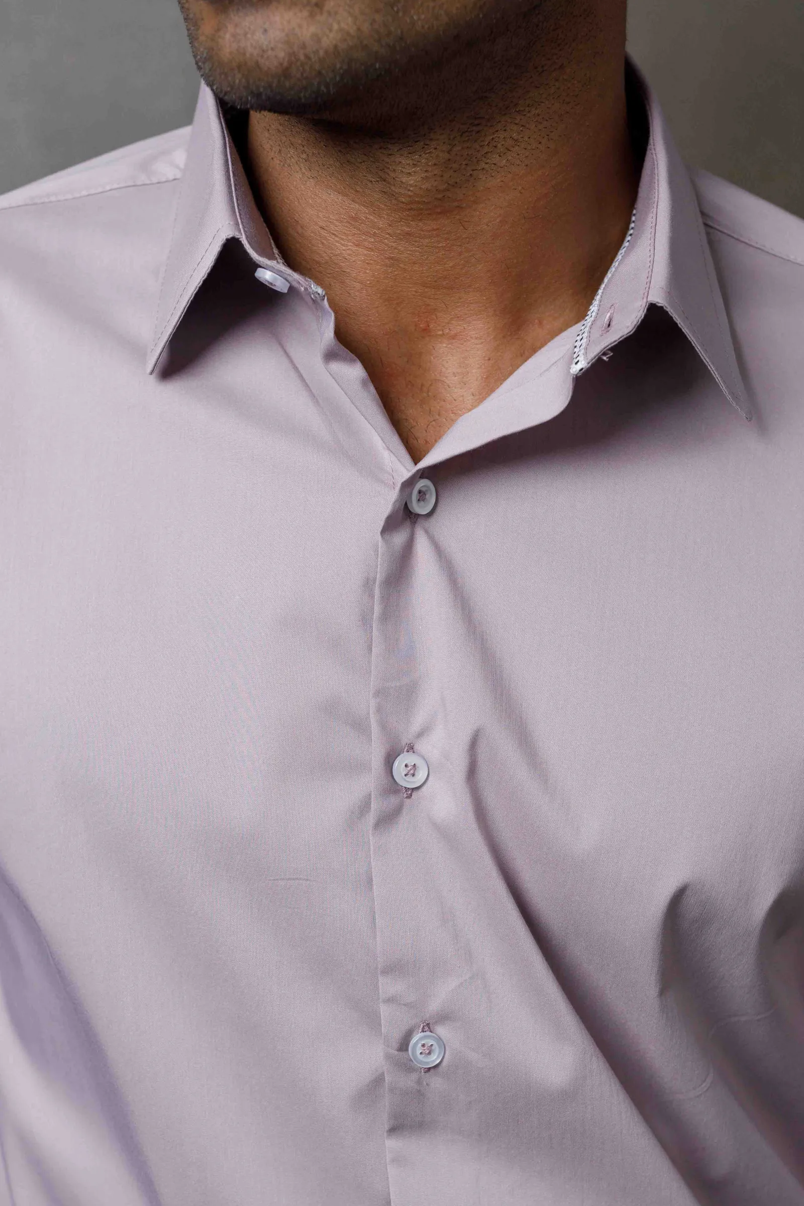 Lavender Long Sleeve Shirt with Contrast Piping