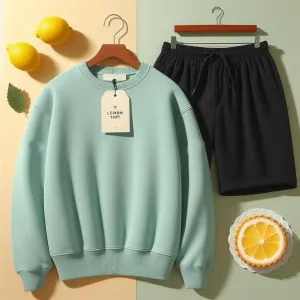 Lemon Tart Mens Plain Sweatshirt and Shorts Set - LTMSSSHS1 - Mint Green Black