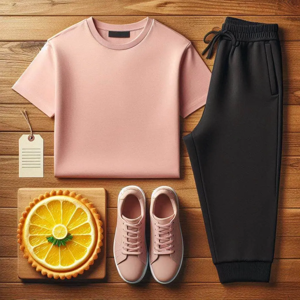 Lemon Tart Mens Plain T-Shirt and Jogger Pants Set - LTMTSPS1 - Pink Black