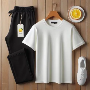 Lemon Tart Mens Plain T-Shirt and Jogger Pants Set - LTMTSPS1 - White Black