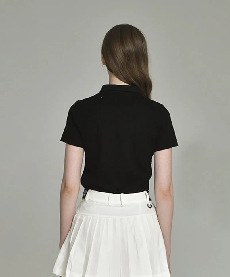LENUCU Chain Embroidery Pique T-Shirt - Black