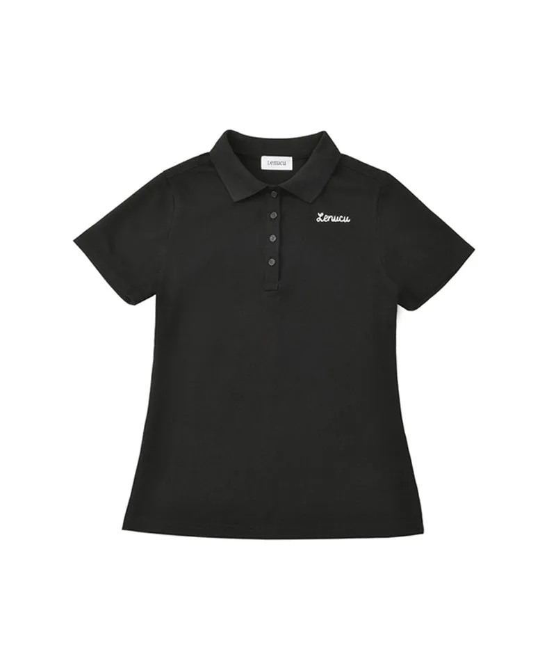 LENUCU Chain Embroidery Pique T-Shirt - Black