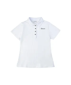LENUCU Chain Embroidery Pique T-Shirt - White