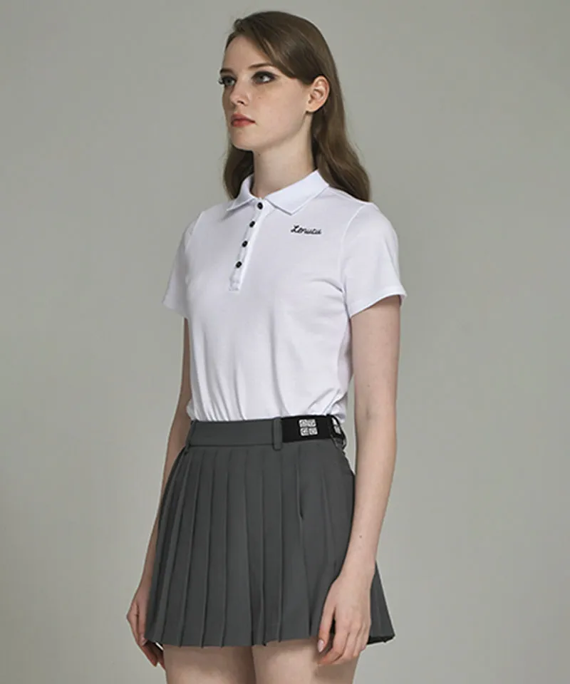 LENUCU Chain Embroidery Pique T-Shirt - White