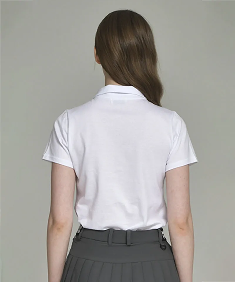 LENUCU Chain Embroidery Pique T-Shirt - White