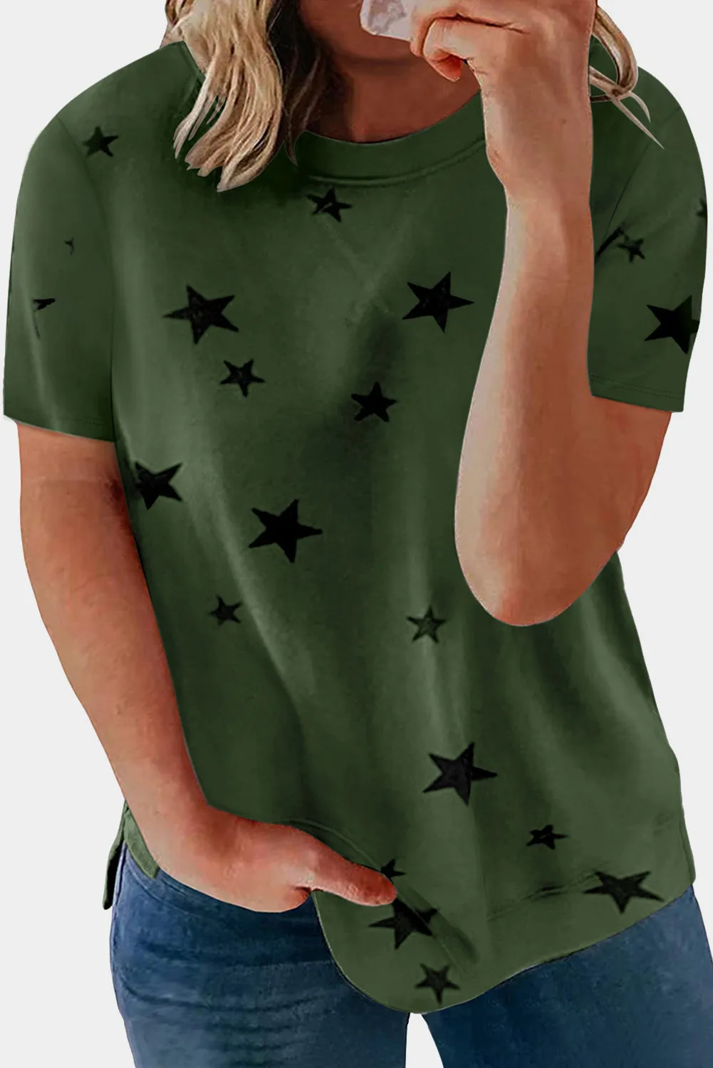Leopard Lightning Print Crewneck Plus Size T-shirt
