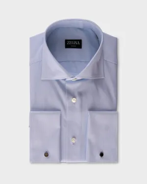 Light Blue Microtexture Cotton French Cuff Shirt