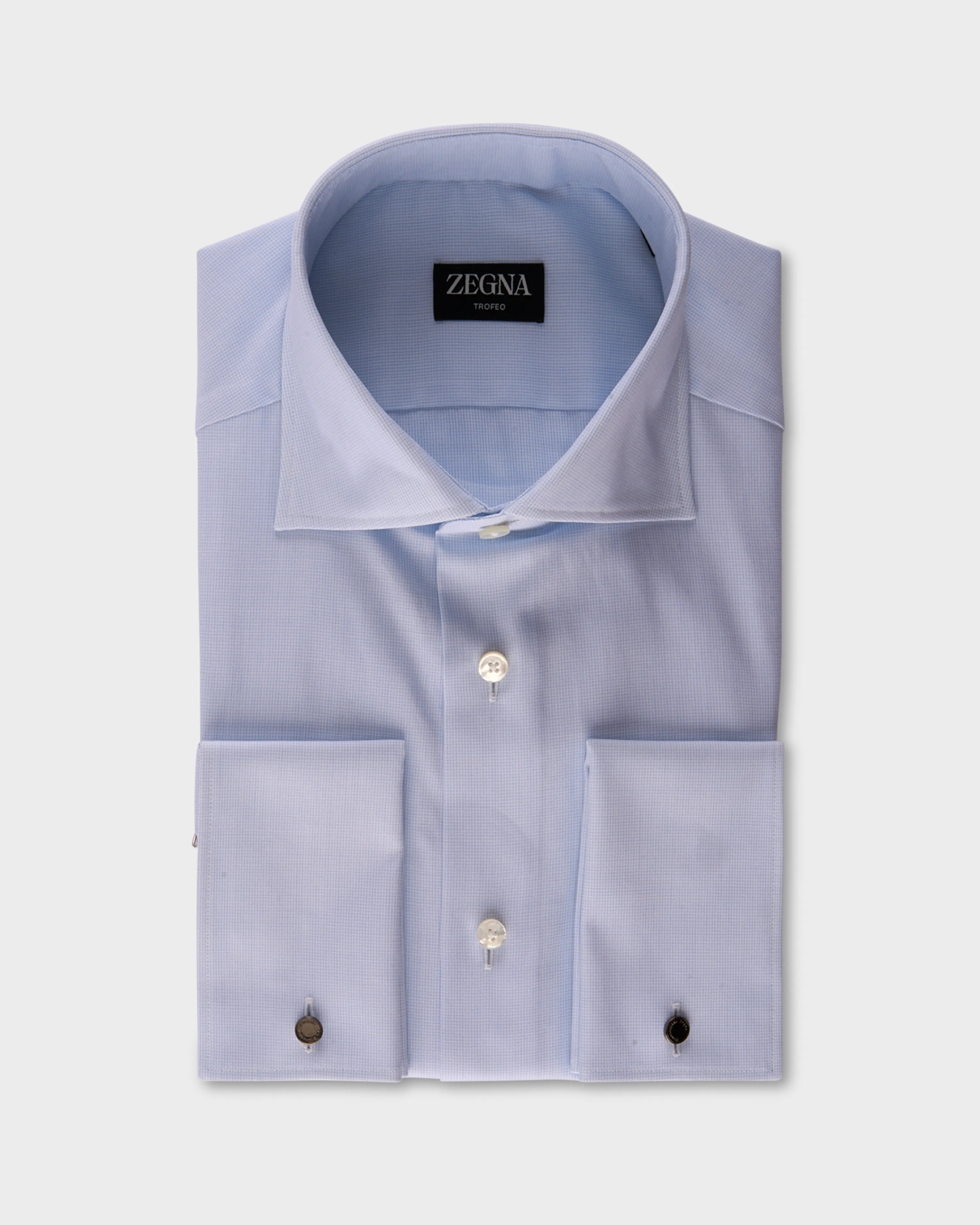 Light Blue Microtexture Cotton French Cuff Shirt
