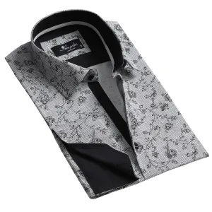 Light Blue Paisley Mens SliBlack and WhiteMens Slim Fit French Cuff Shirts with Cufflink Holes - Casual and Formalm Fit Designer French Cuff Shirt - Tailored Cotton Shirts For Work And Casual