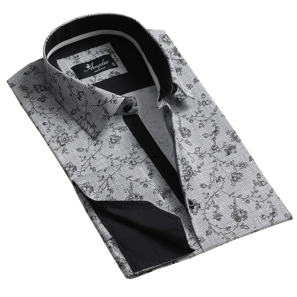 Light Blue Paisley Mens SliBlack and WhiteMens Slim Fit French Cuff Shirts with Cufflink Holes - Casual and Formalm Fit Designer French Cuff Shirt - Tailored Cotton Shirts For Work And Casual
