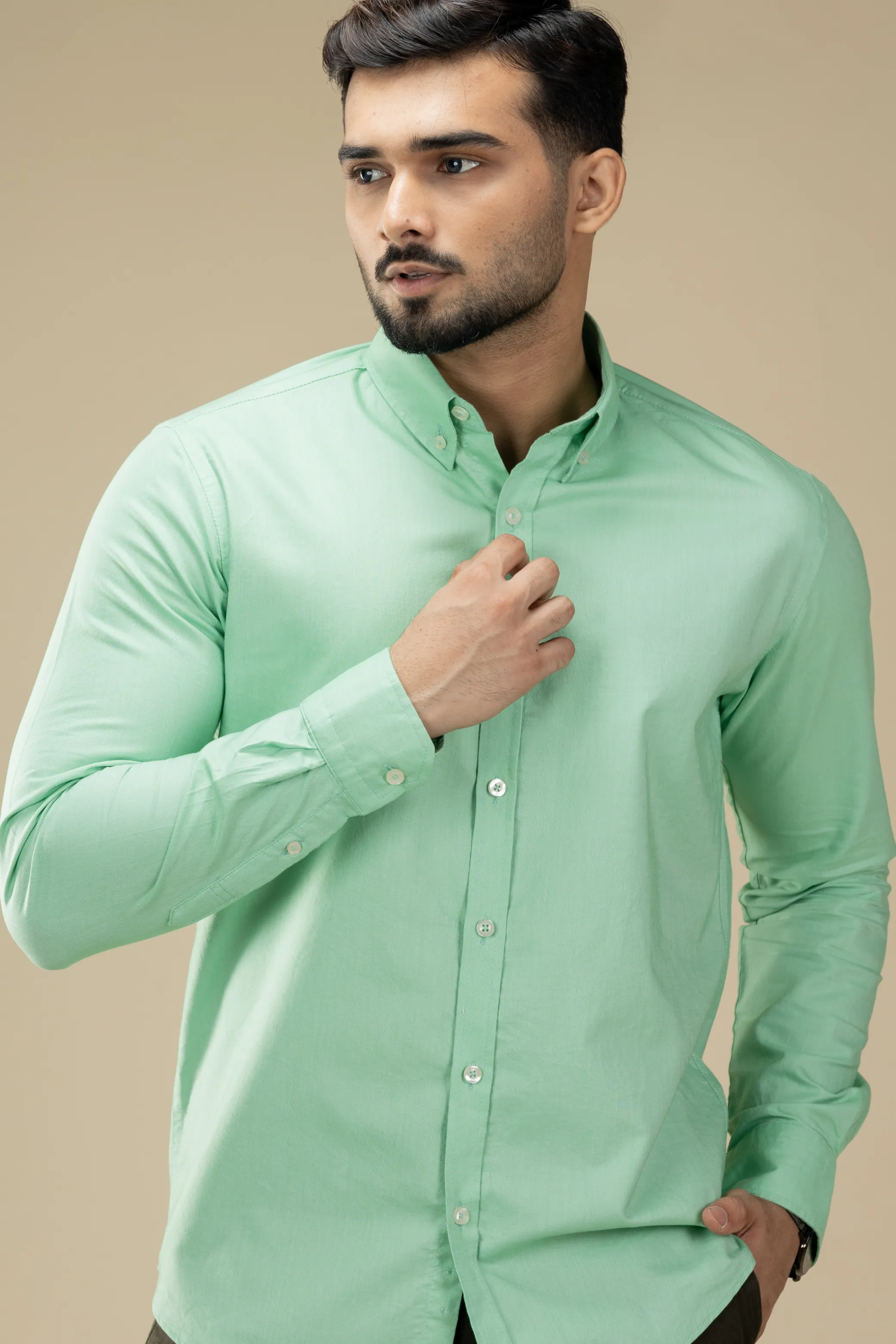 Light Green Washed Oxford Long Sleeve Shirt
