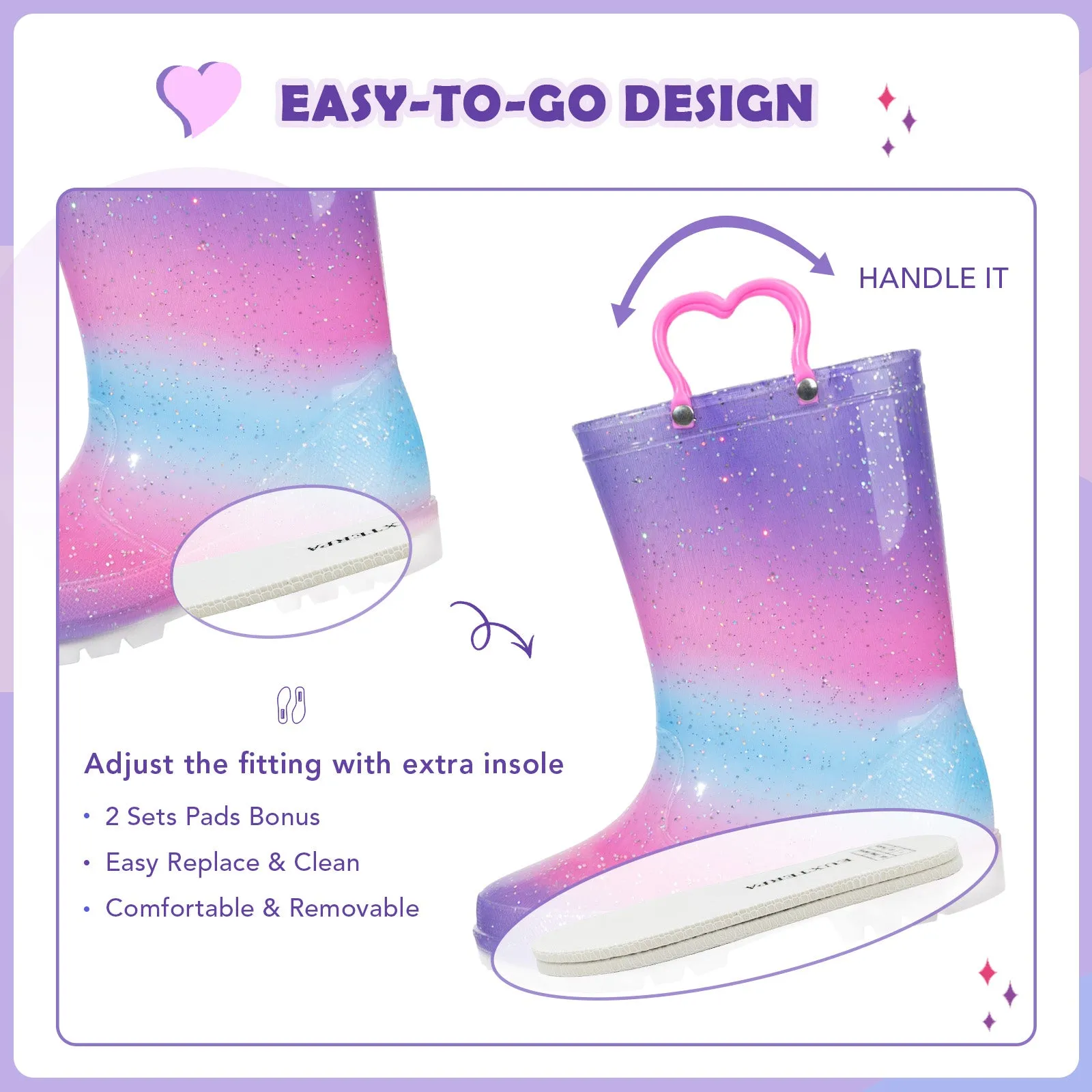 Light Up Kids Rain Boots with Handles