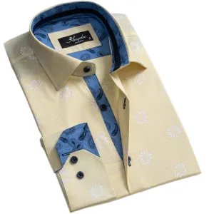 Light Yellow Floral Mens Slim Fit Designer Dress Shirt - tailored