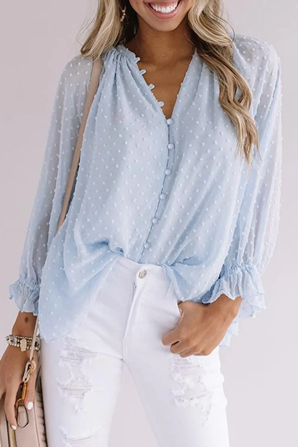Loose Button Swiss Dot Shirt