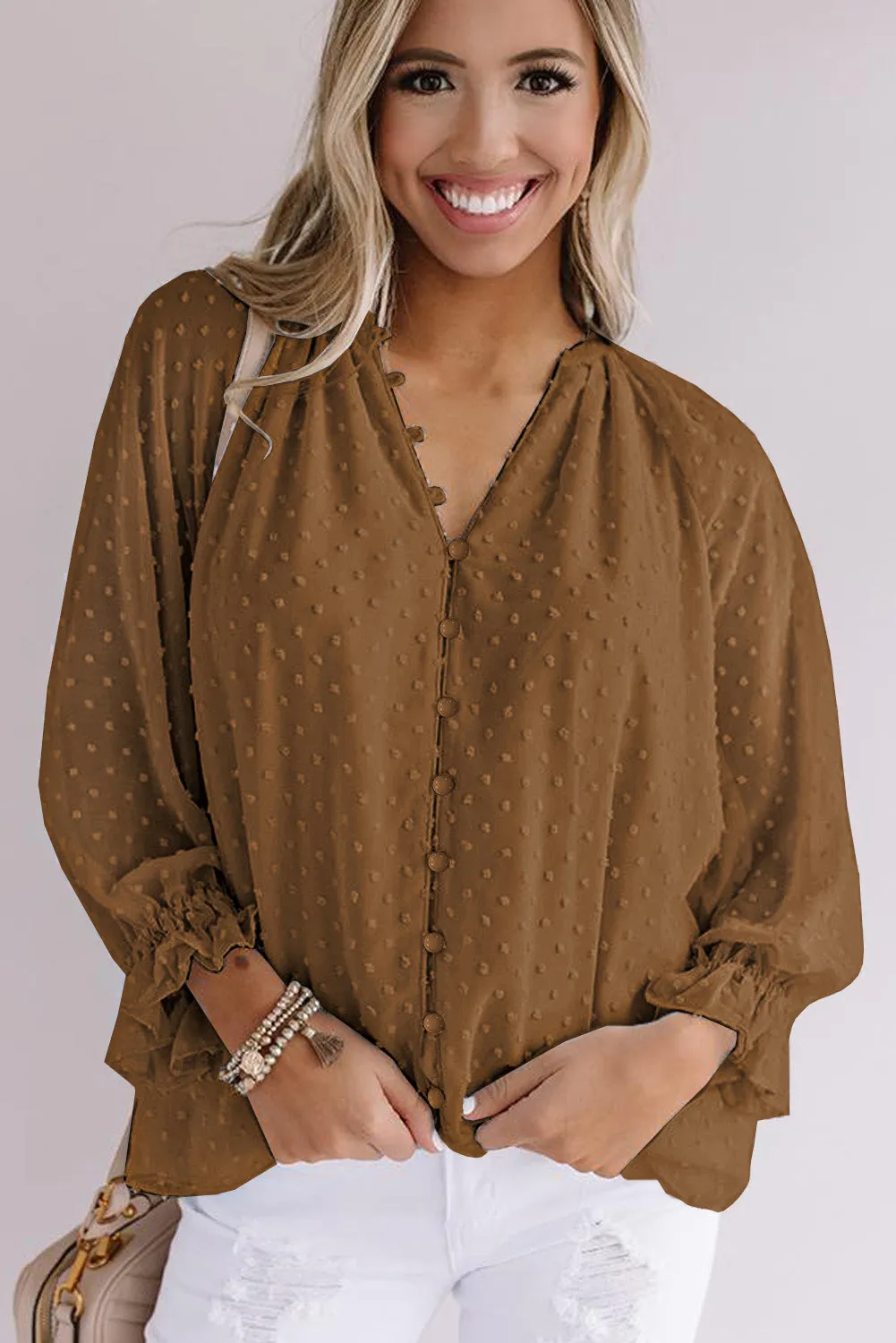 Loose Button Swiss Dot Shirt
