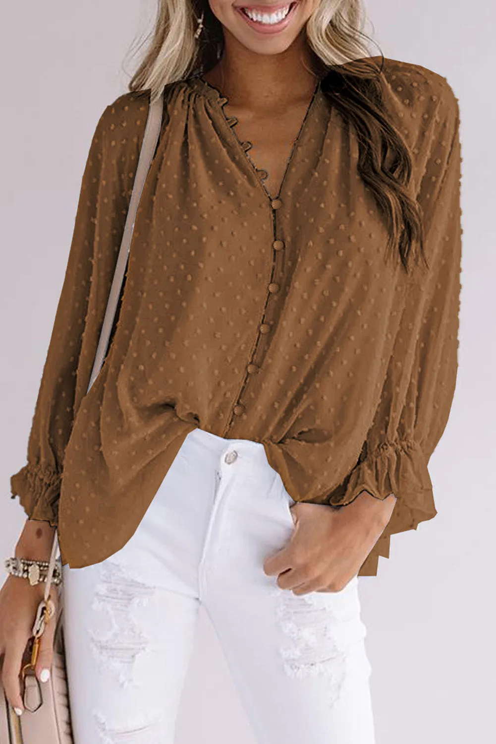 Loose Button Swiss Dot Shirt