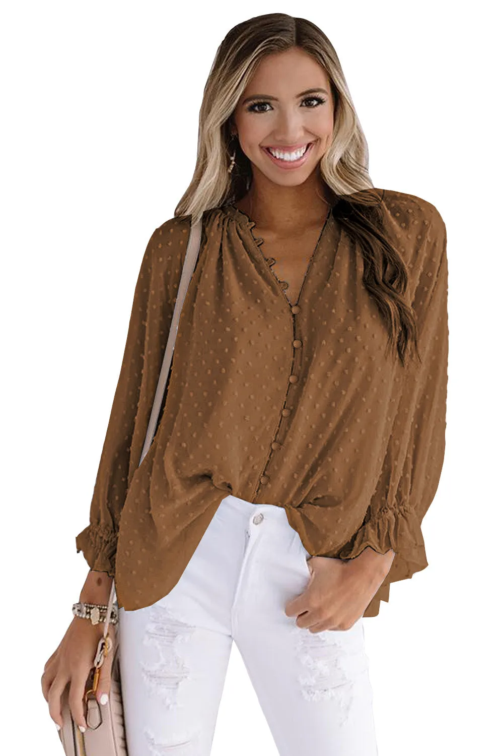 Loose Button Swiss Dot Shirt