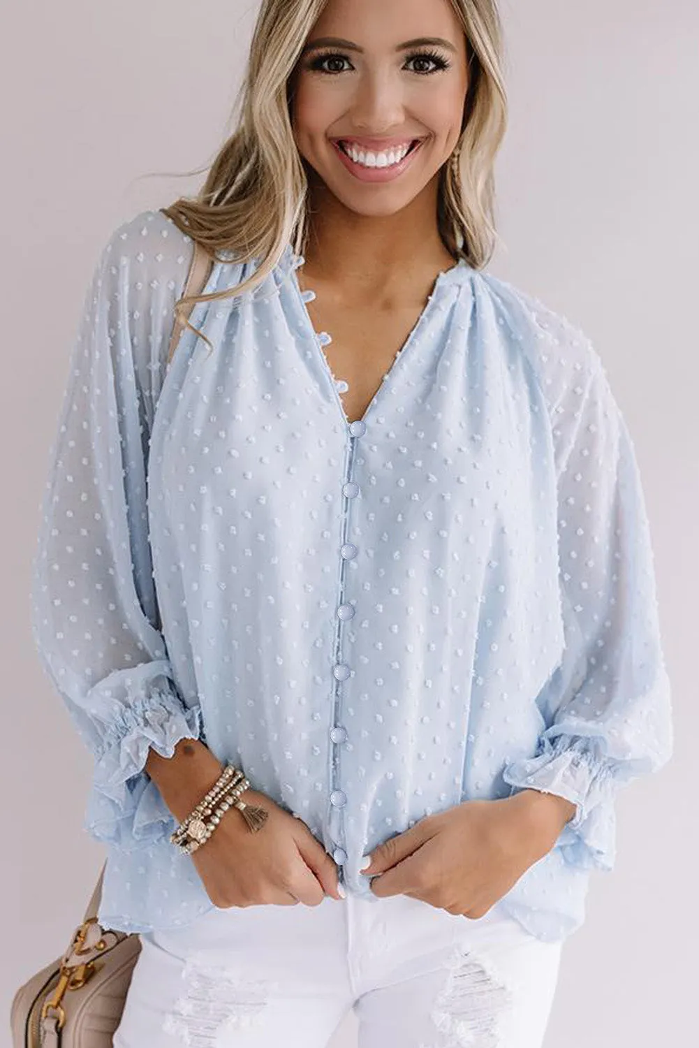 Loose Button Swiss Dot Shirt