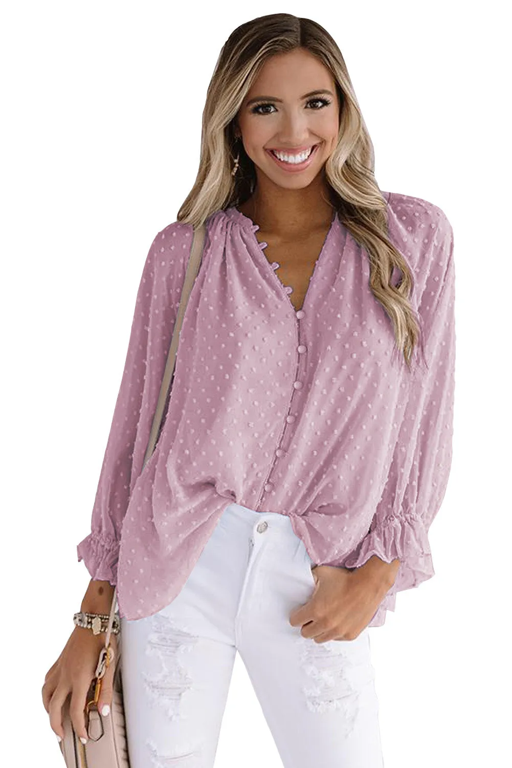 Loose Button Swiss Dot Shirt