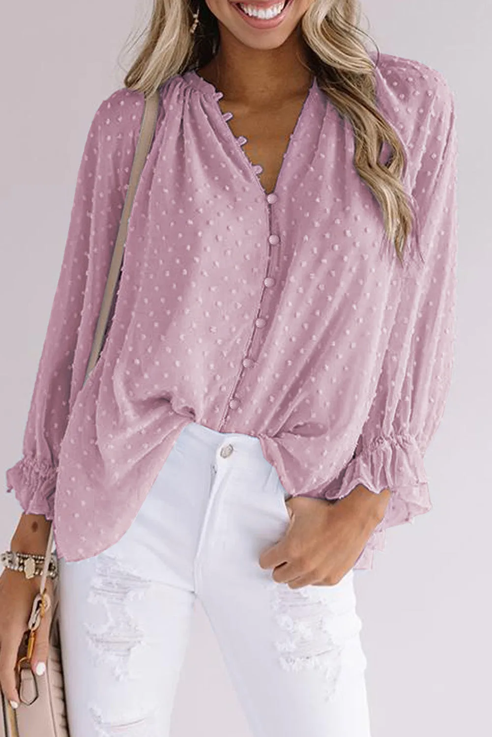 Loose Button Swiss Dot Shirt