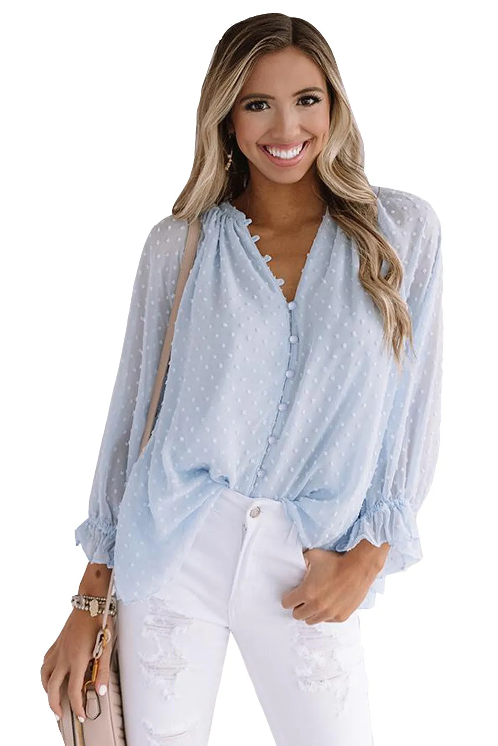 Loose Button Swiss Dot Shirt