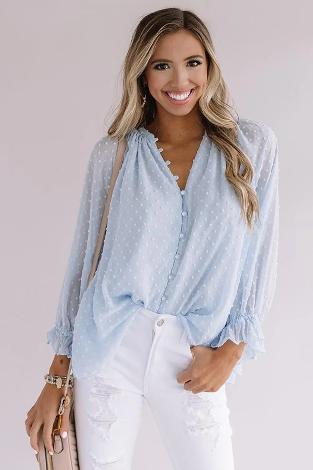 Loose Button Swiss Dot Shirt