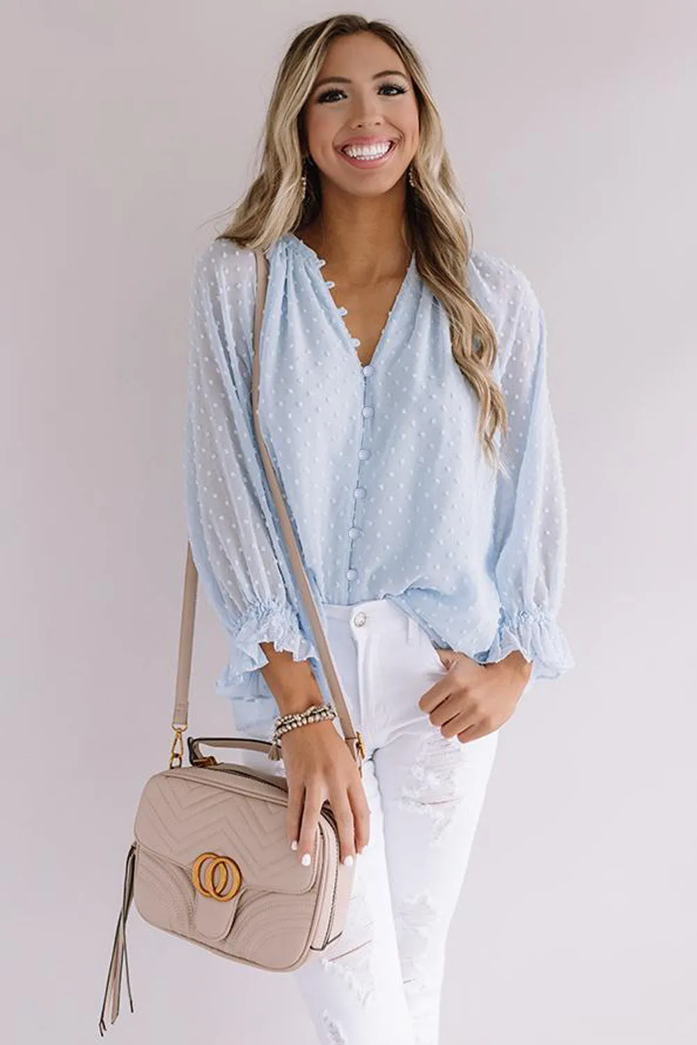 Loose Button Swiss Dot Shirt