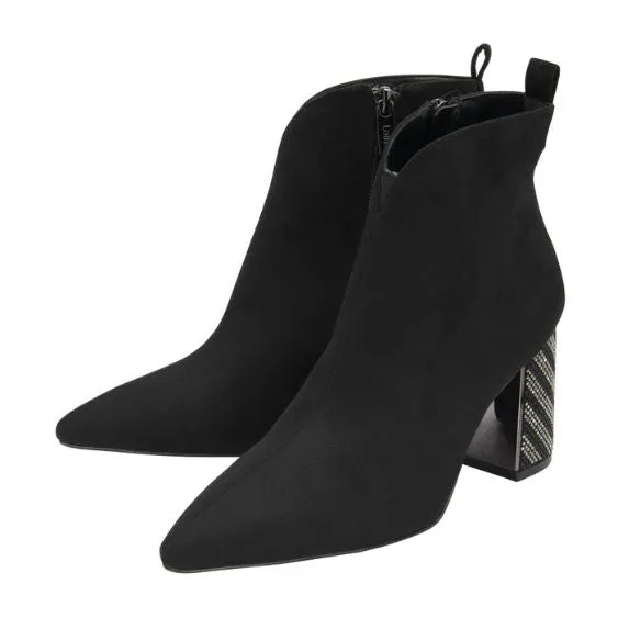 Lotus Lori Black Diamante Heeled Boots