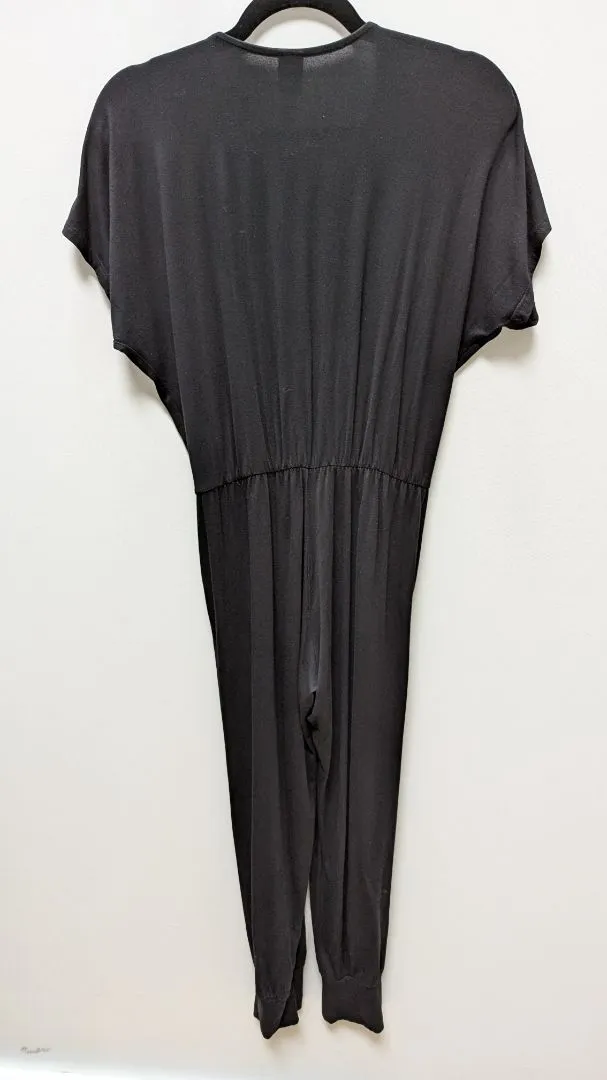 Loveappella Black Faux-Wrap Jogger Jumpsuit