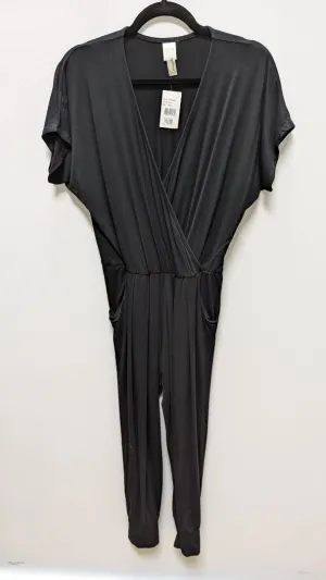 Loveappella Black Faux-Wrap Jogger Jumpsuit