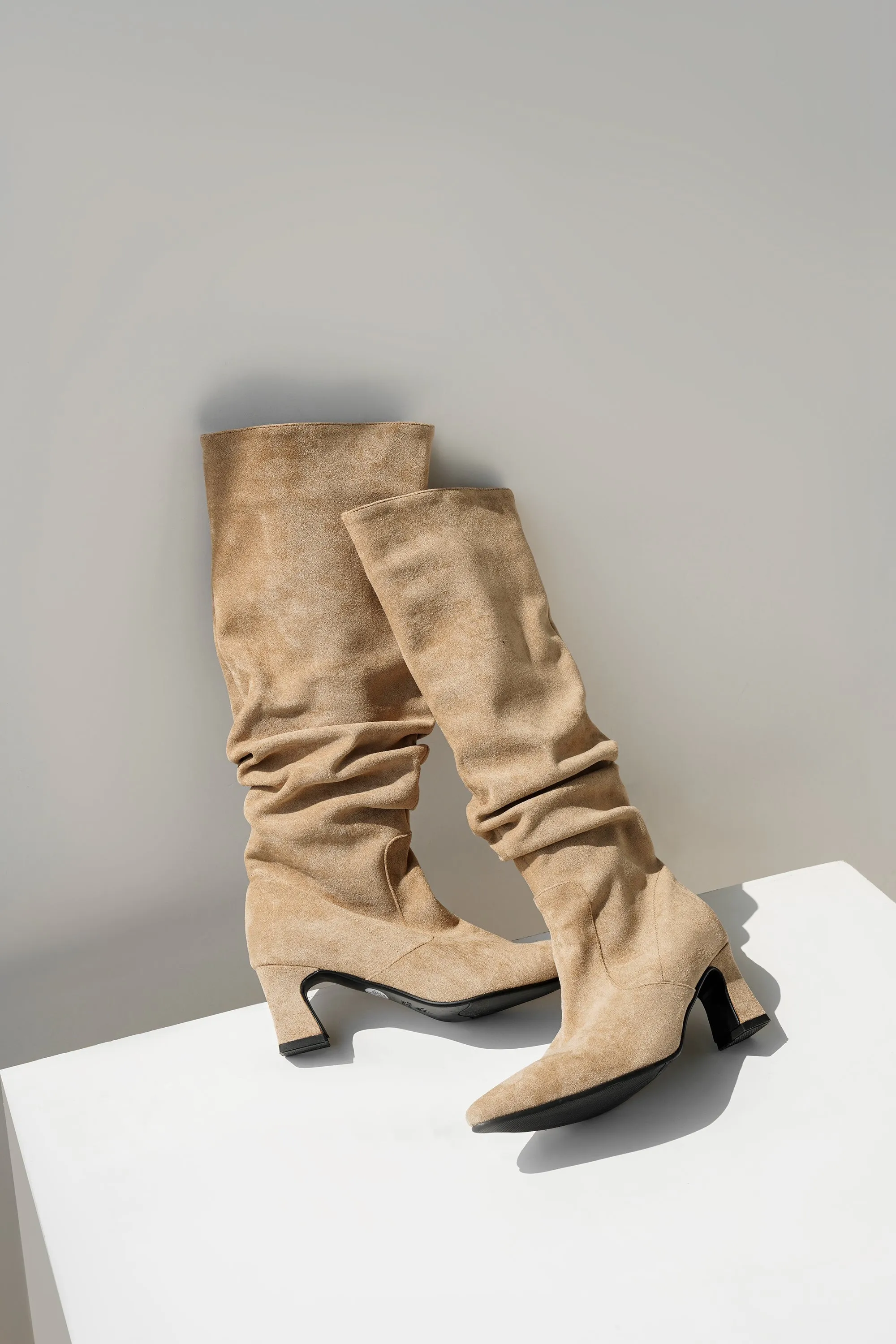 Mabel Suede Knee Boots - Camel