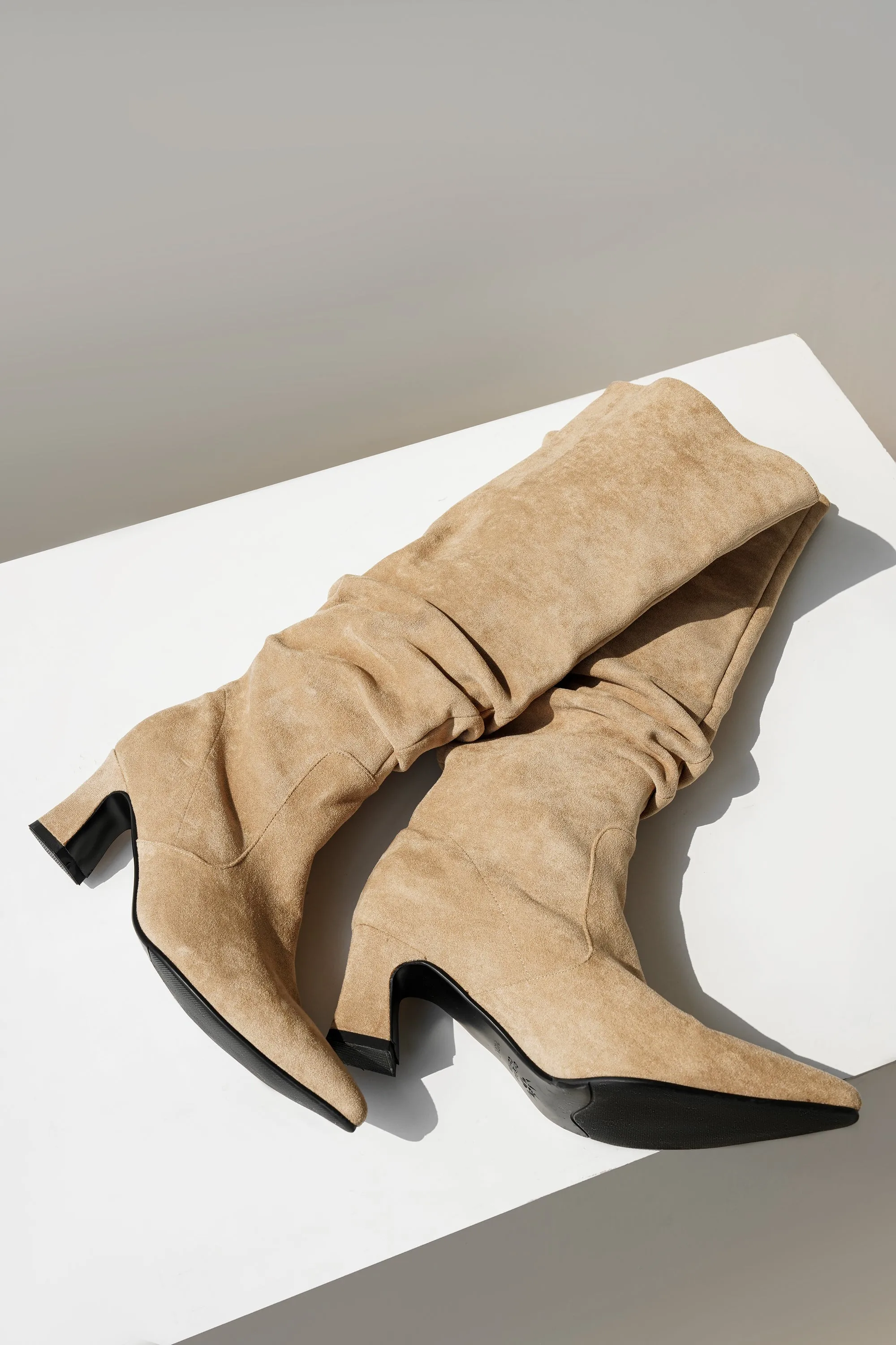 Mabel Suede Knee Boots - Camel