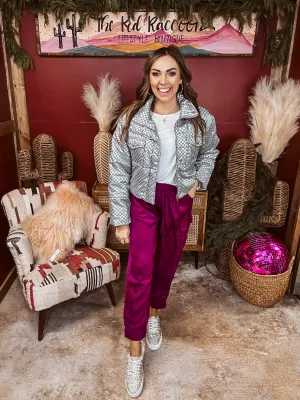 Magenta Satin Jogger Pants with Cargo Pocket