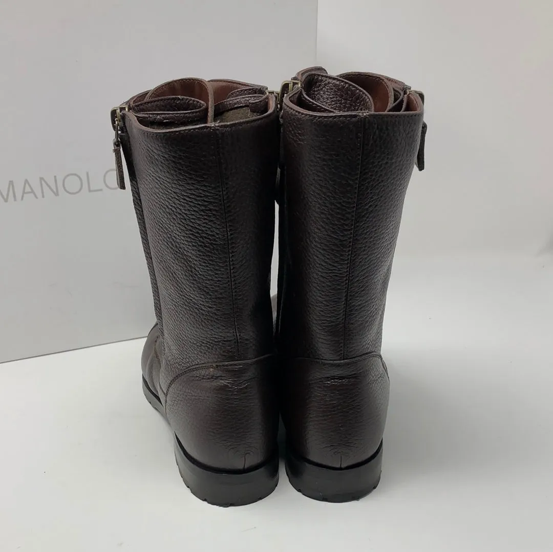 Manolo Blahnik Brown Leather "Lugata" Inner Lined Combat Boot