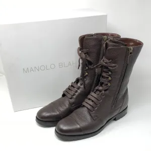 Manolo Blahnik Brown Leather "Lugata" Inner Lined Combat Boot