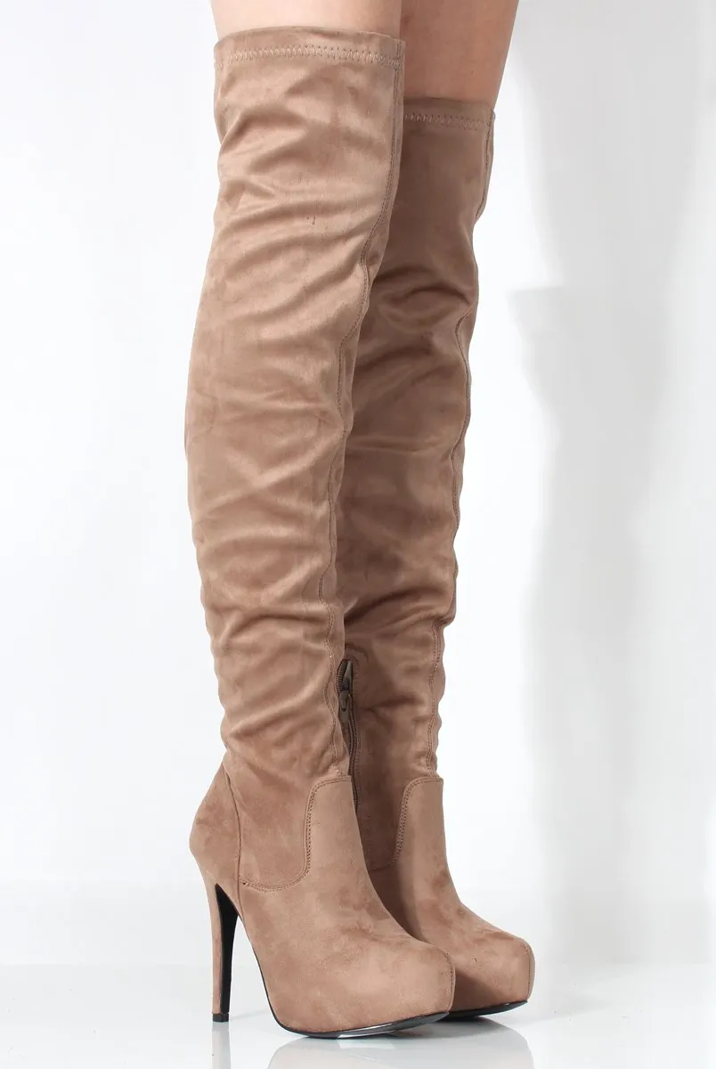 Mara Beige Suede Over The Knee Boots