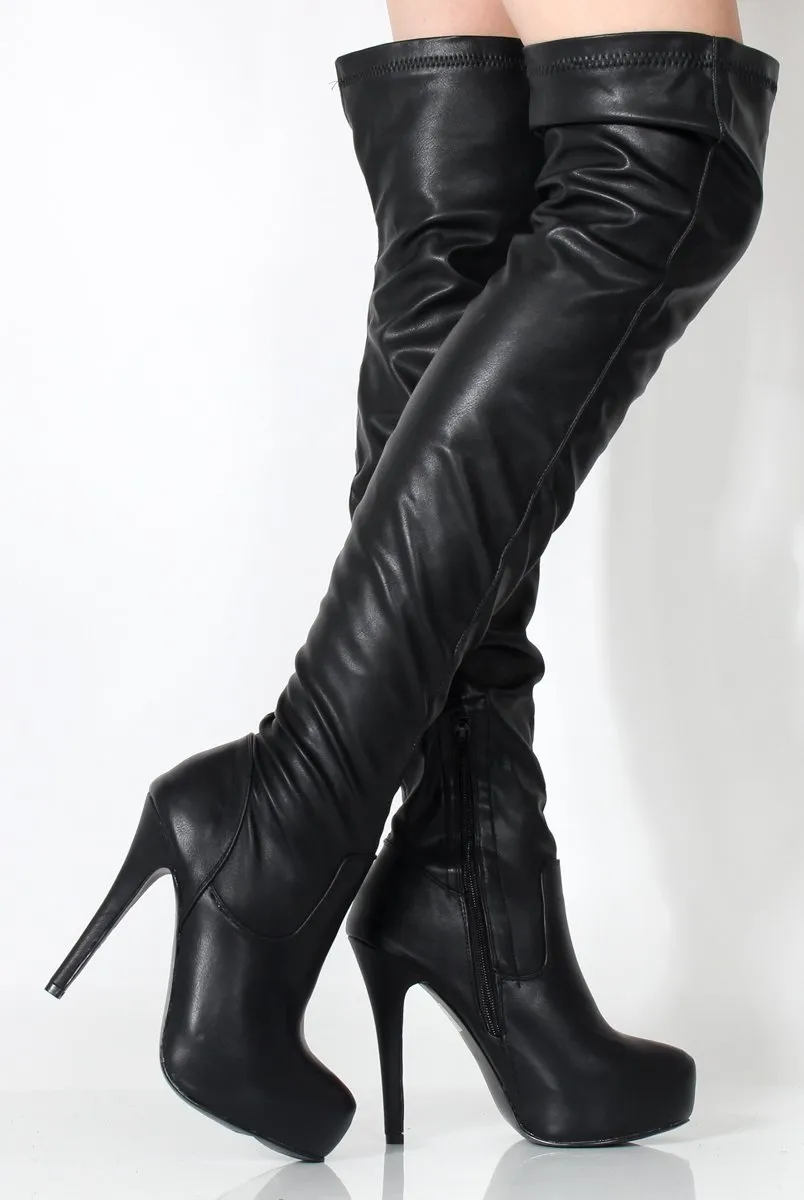 Mara Black PU Over The Knee Boots