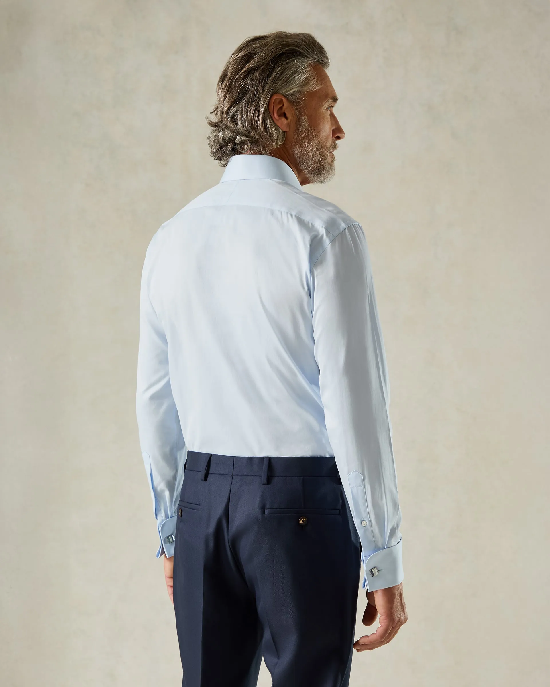 Mawbey Cotton Twill Double Cuff Shirt Blue
