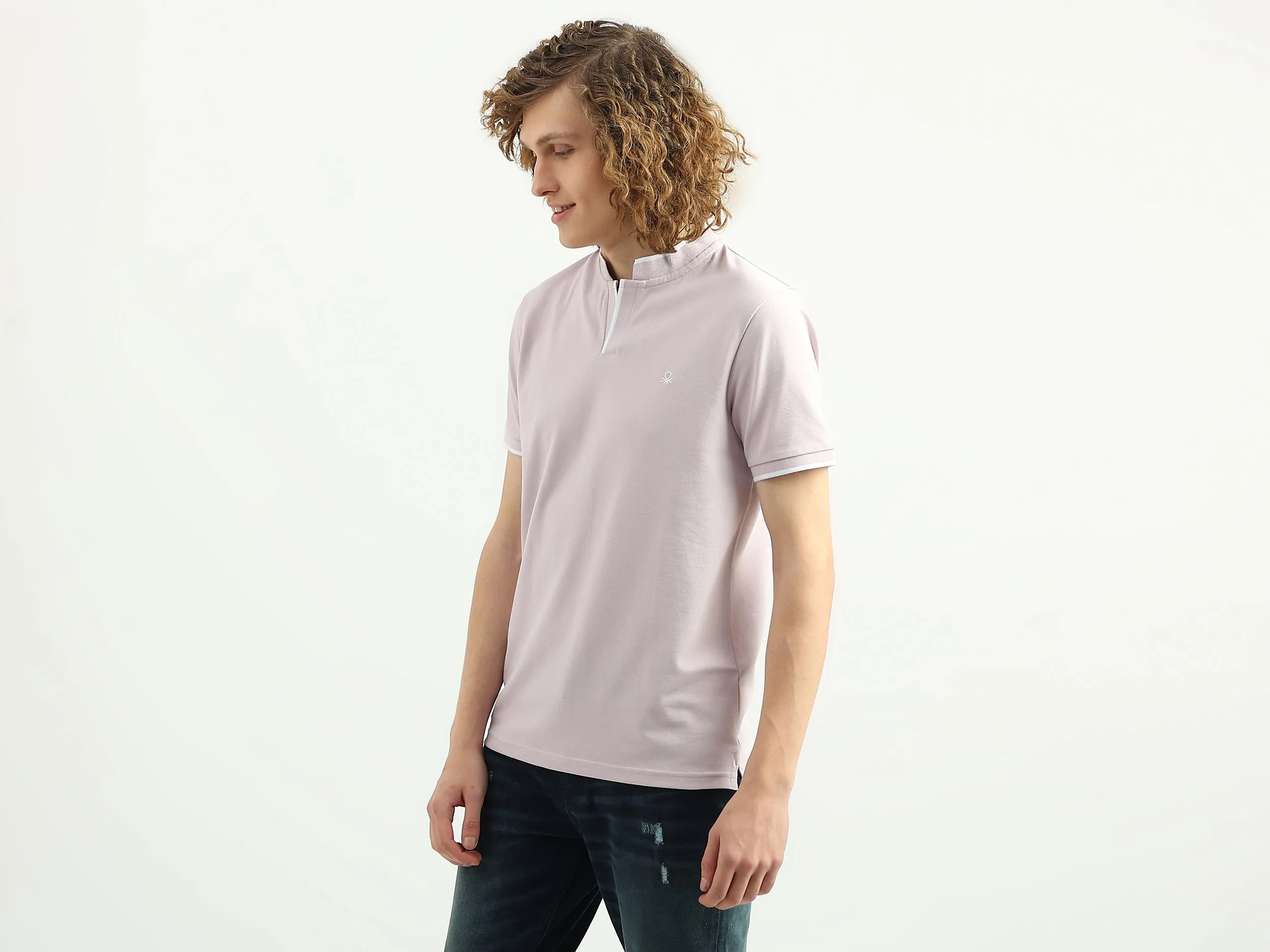 Men Solid Stand Collar T-Shirt