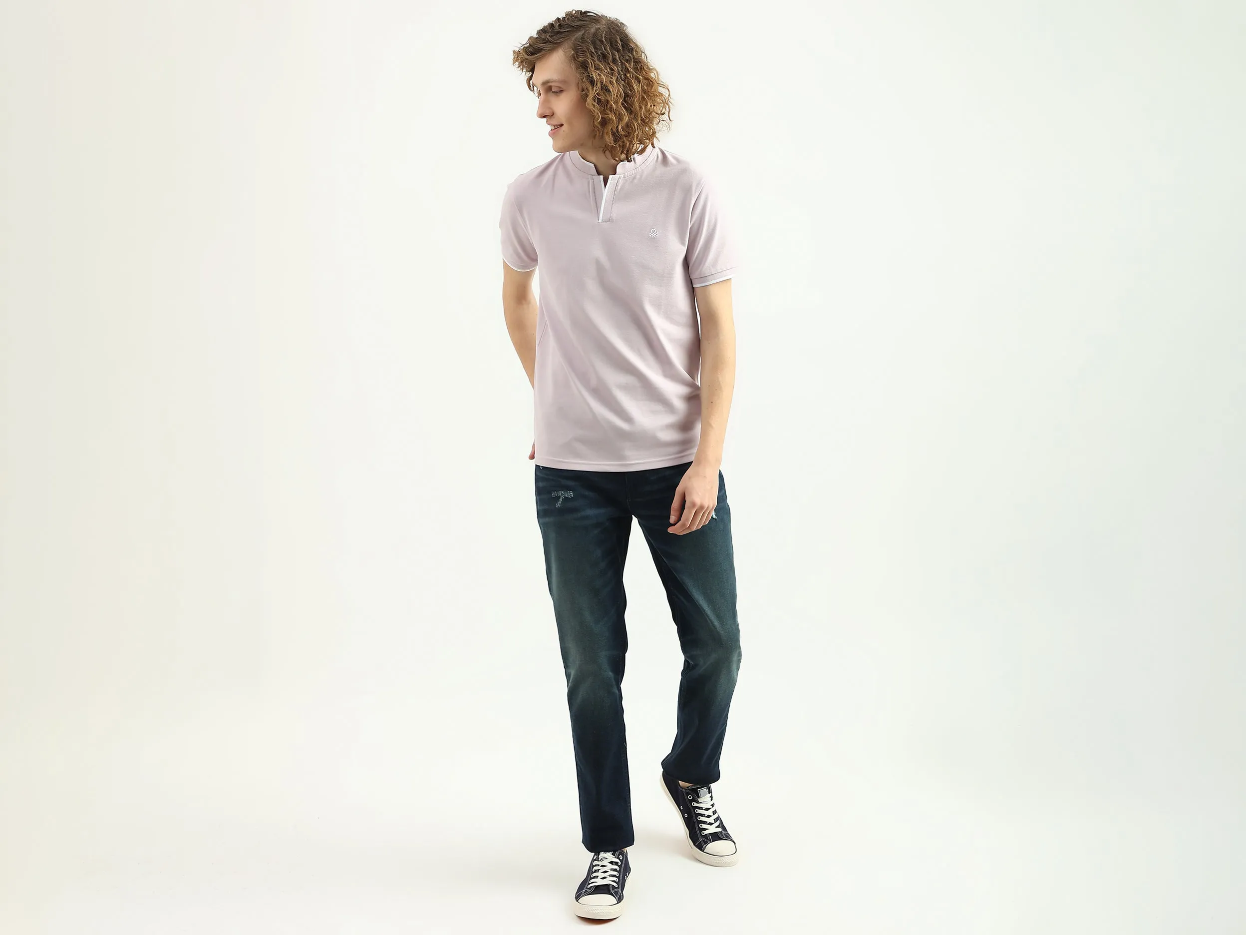 Men Solid Stand Collar T-Shirt