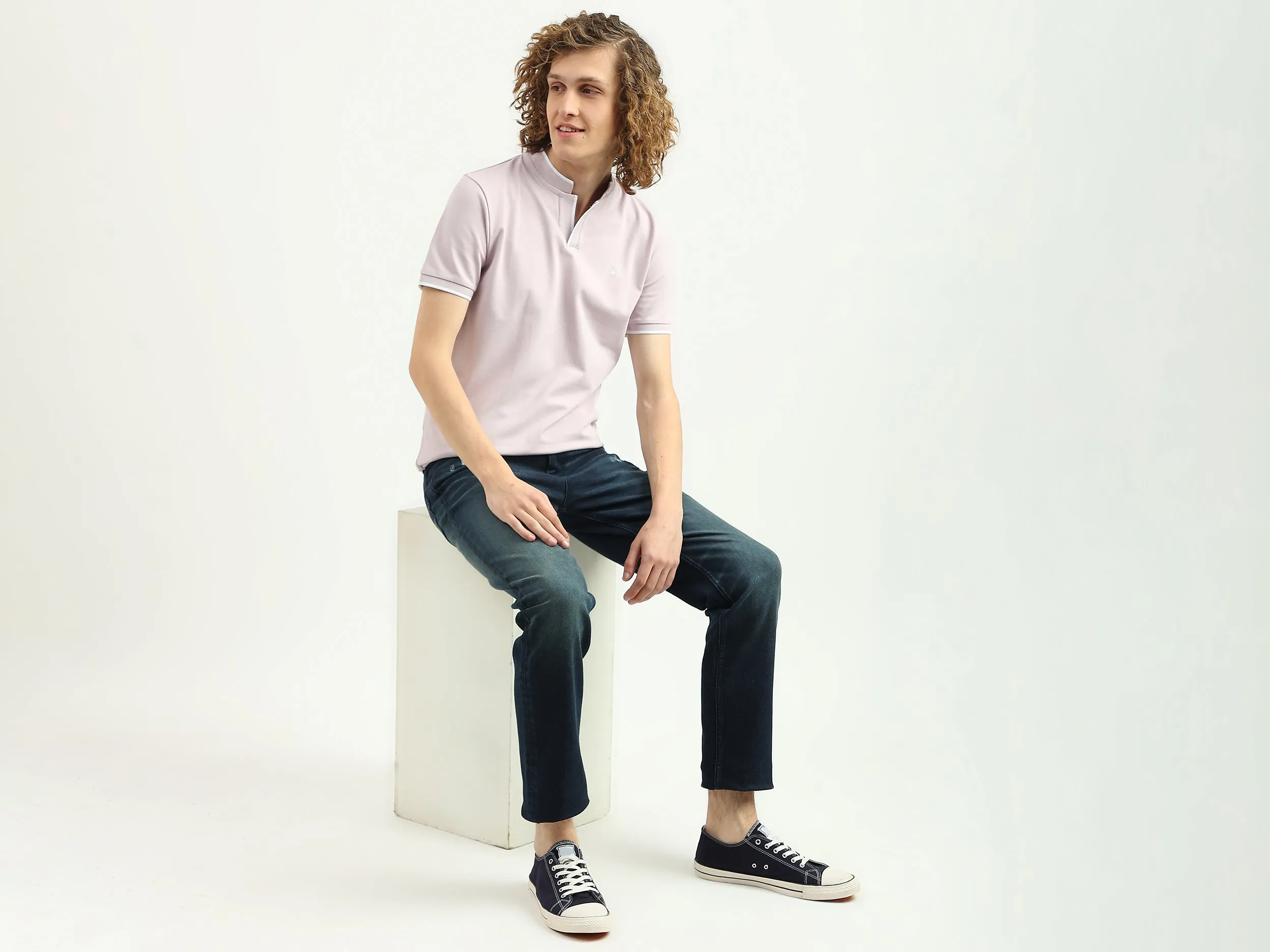Men Solid Stand Collar T-Shirt