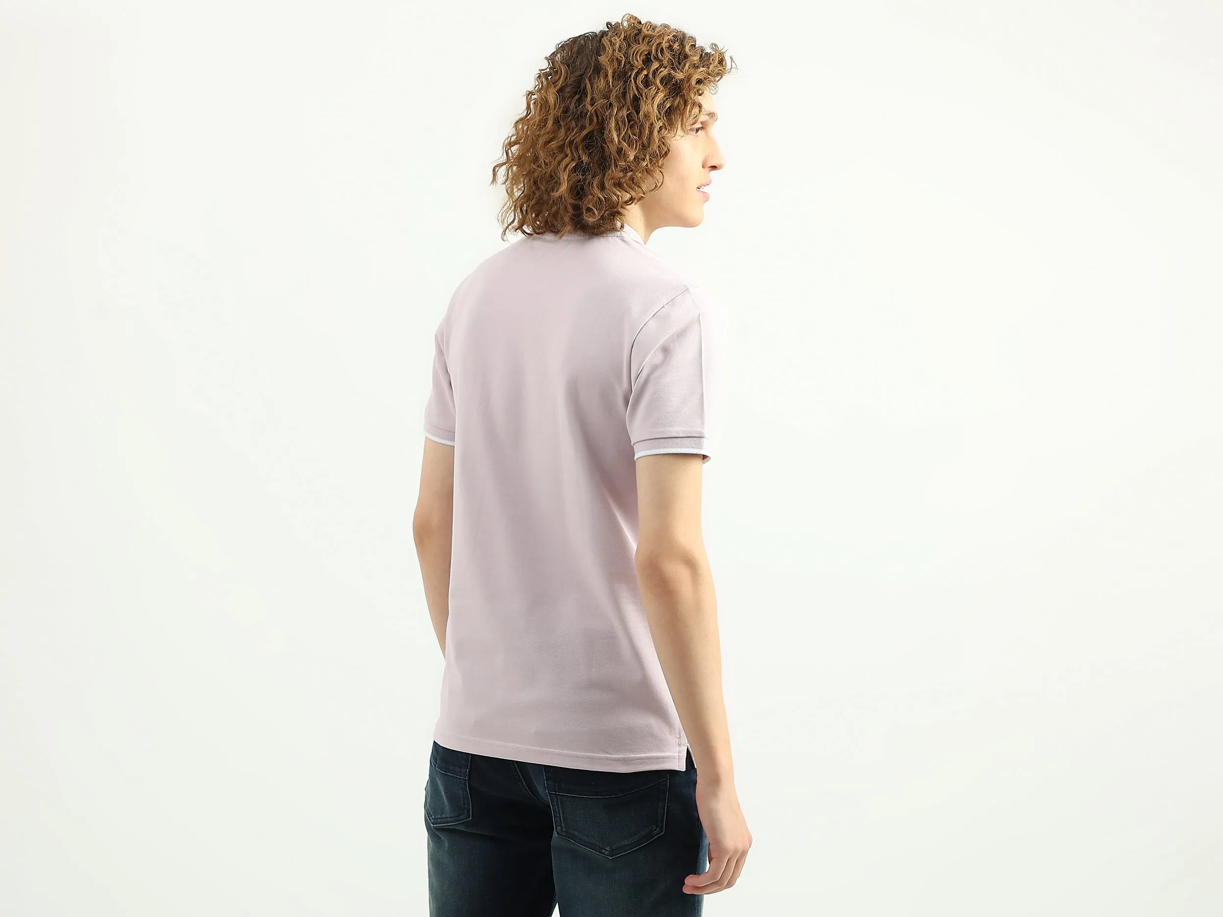 Men Solid Stand Collar T-Shirt