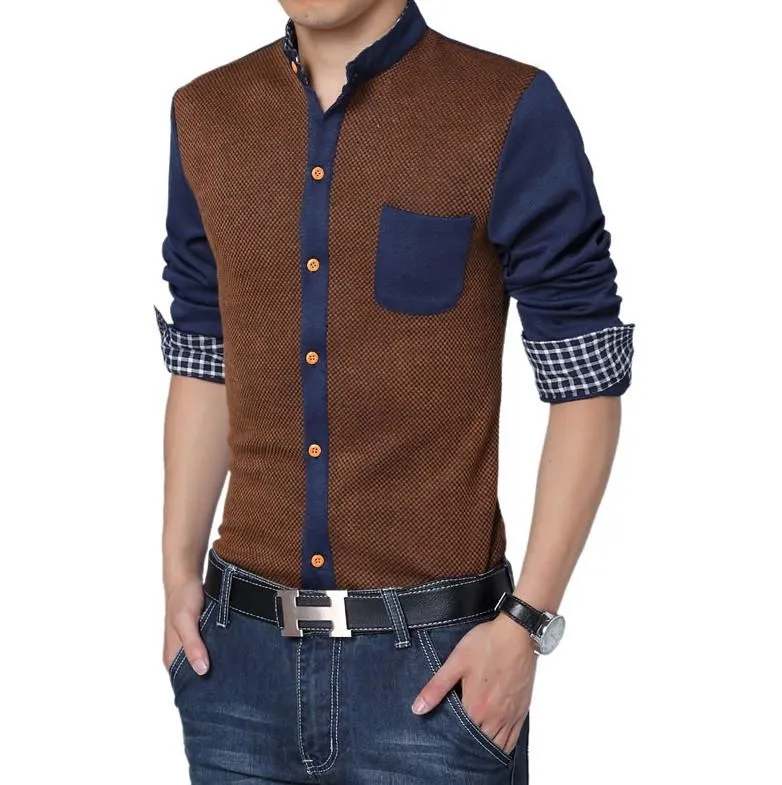 Men's 2 Color Fashion Dress Shirt Up To 5XL