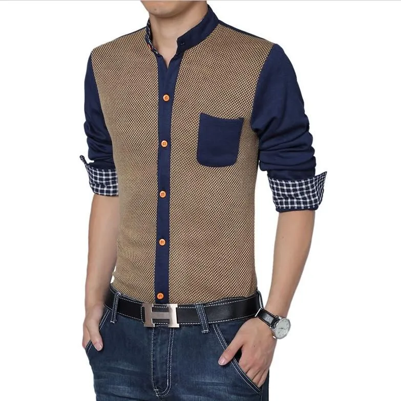 Men's 2 Color Fashion Dress Shirt Up To 5XL
