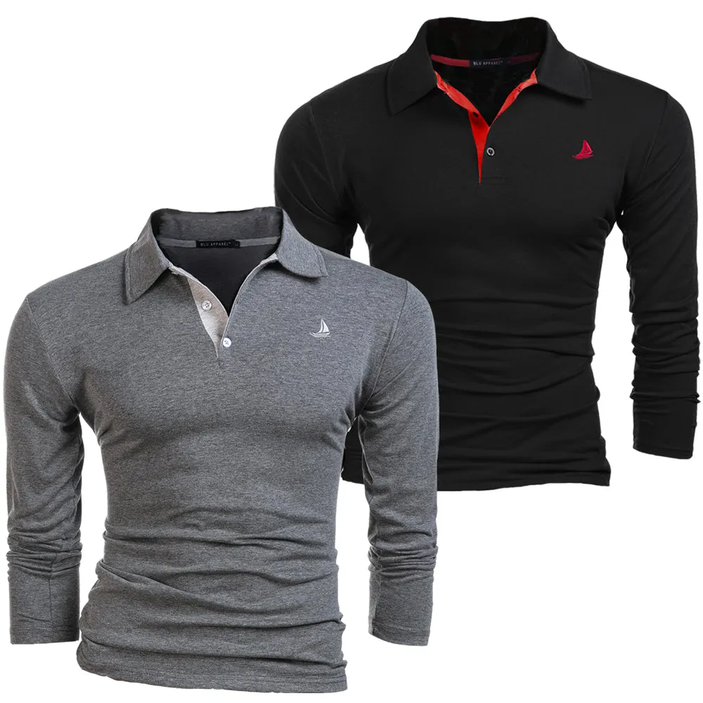 Men's 2 Pack Long Sleeve Polos - Black / Wine