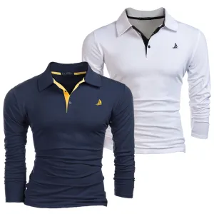 Men's 2 Pack Long Sleeve Polos - Black / Wine