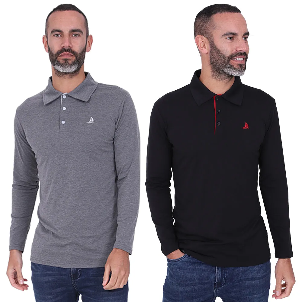 Men's 2 Pack Long Sleeve Polos - Black / Wine